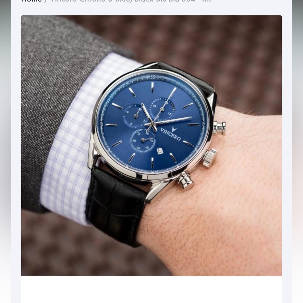 Vince Men's Blue Dial Watch with Black Leather Strap